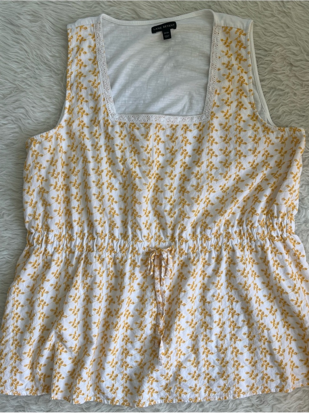 Lane Bryant White Tank with Yellow Floral Drawstring Peplum